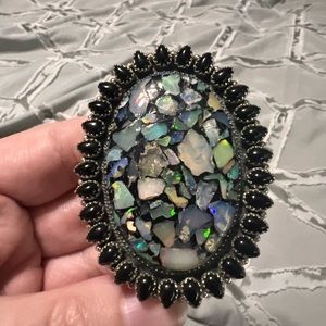 Sterling silver opal and black onyx statement cluster ring
